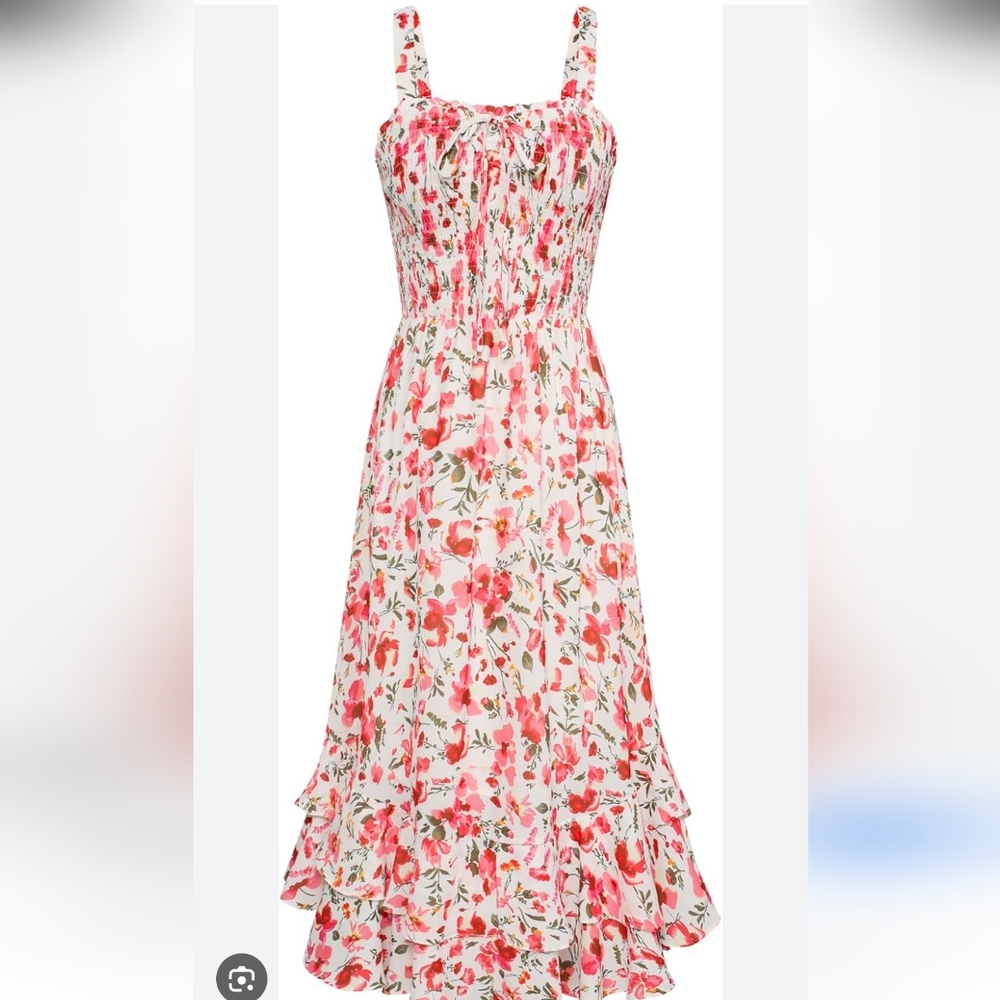Grace Karin Summer Floral Smocked Summer Dress Sassy Flirty Sz Lg Unworn Cond